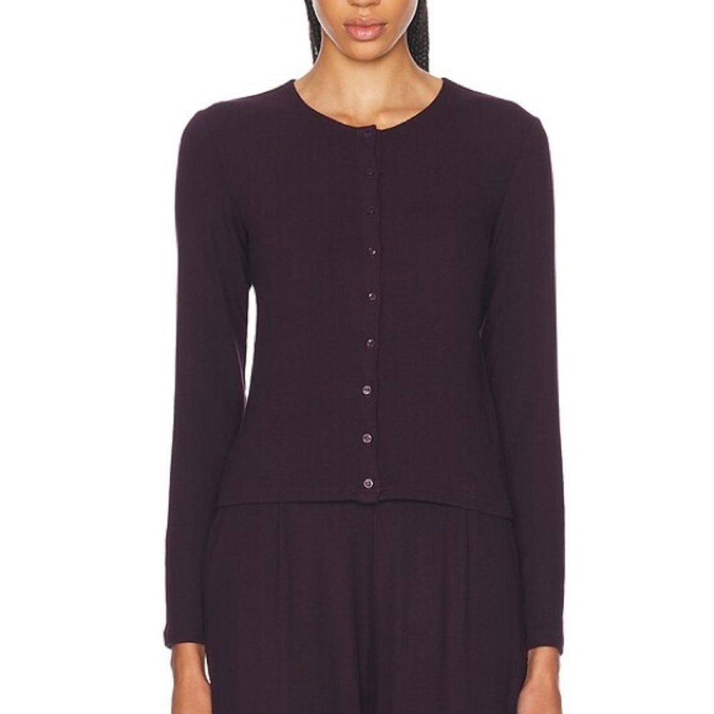 LESET Deep Purple Button-Up Lauren Classic Knit Cardigan